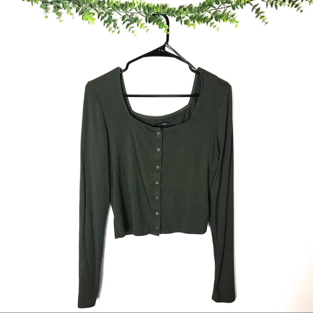 Olive Green Snap Up Henley